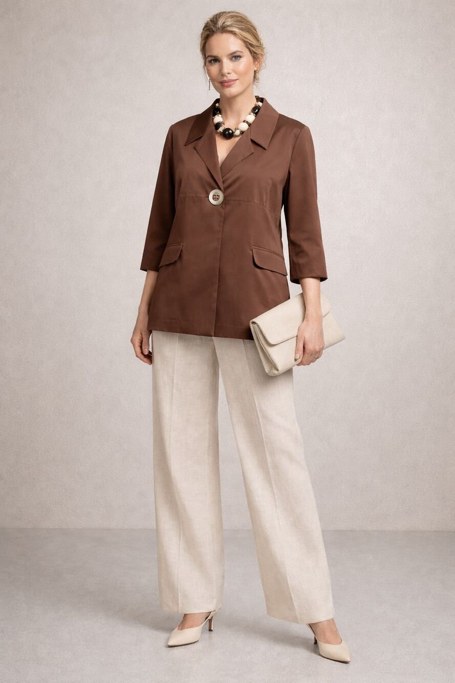 Yansi Fugel XL Brown Lagenlook Swing Jacket Cotton Tencel Luxury Minimalist